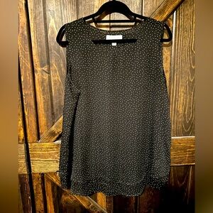 Cristina B polka dot scoop neck chiffon top w/high-low hem. Large, sleeveless